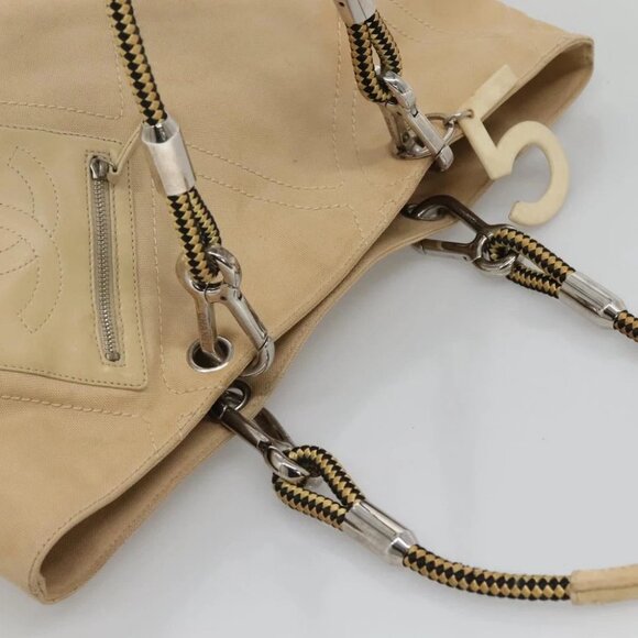 CHANEL COCO Mark Tote Bag Canvas Beige Silver CC - Picture 11 of 16
